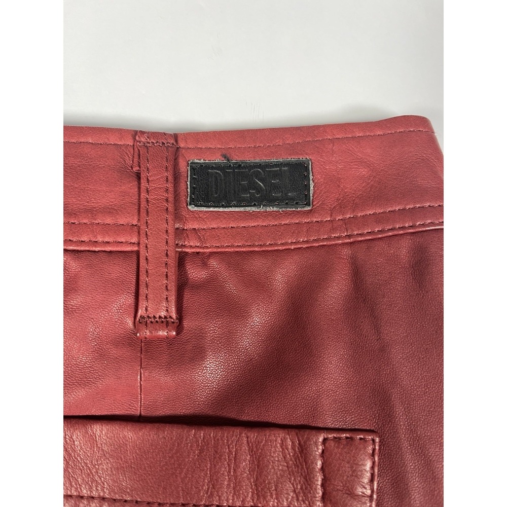 Diesel Red Genuine Sheep Leather High-Rise Shorts Sz 27 - Picture 6 of 12